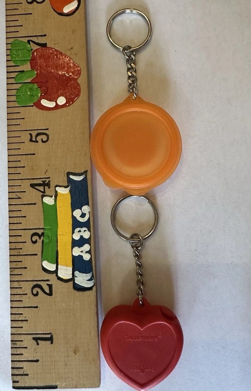 Vintage Tupperware Mini Container Keychains Orange Bowl Red Heart 1970- 1989